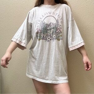 Vintage 90s Yellowstone T-Shirt Dress Sleep Pajama XXL Pink Gray Outdoor Graphic